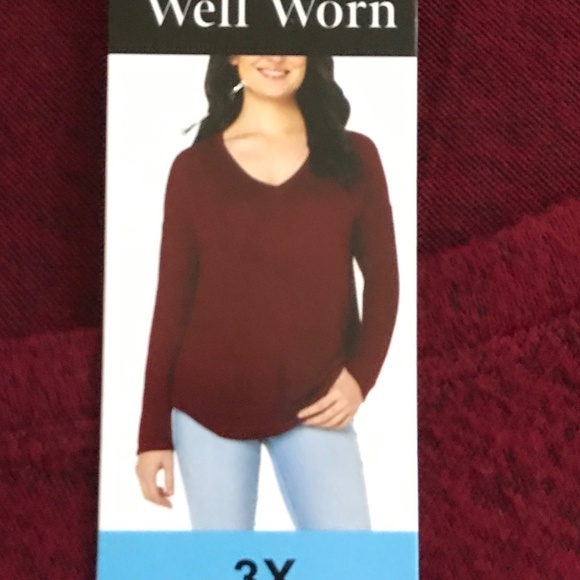 WELL WORN Knit Sweater Long Sleeve V-Neck Burgundy Red Women’s Plus Size 3X NWT - Picture 6 of 15